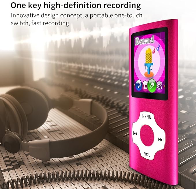 Mymahdi MP3 Player Portable Music Player, 1.8 Inch LCD Screen with Video/Voice Record/FM Radio/E-Book/Photo Viewer, Max Support 64GB Pink-StrideForce Fitness