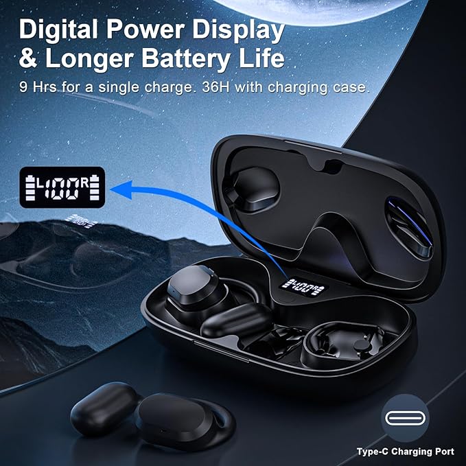 Open Ear Headphones, Open Ear Earbuds, IPX7 Waterproof, Bluetooth 5.3 True Wireless Sports Over Ear Earbuds with Earhooks, Built-in Mic, Crystal-Clear Calls for Running Workout Cycling Driving-StrideForce Fitness