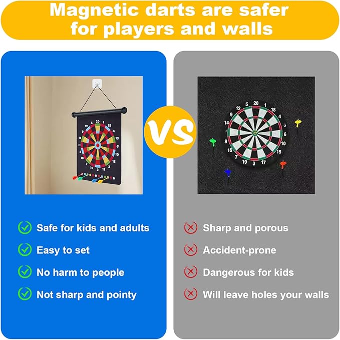 Magnetic Dart Board with 24pcs Darts,Indoor Outdoor Dart Game for Kids and Adults，2in1 Rollup Safe Dart Flights Toys Set for 3-12 Year Old Boys Girls Christmas Birthday Gifts-StrideForce Fitness