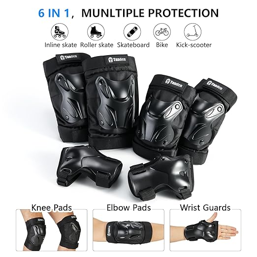 Skating Protective Gear Adult Youth Knee Pads and Elbow Pads Set, Skateboard Wrist Guards for Roller Skating Skateboarding Cycling Black-StrideForce Fitness
