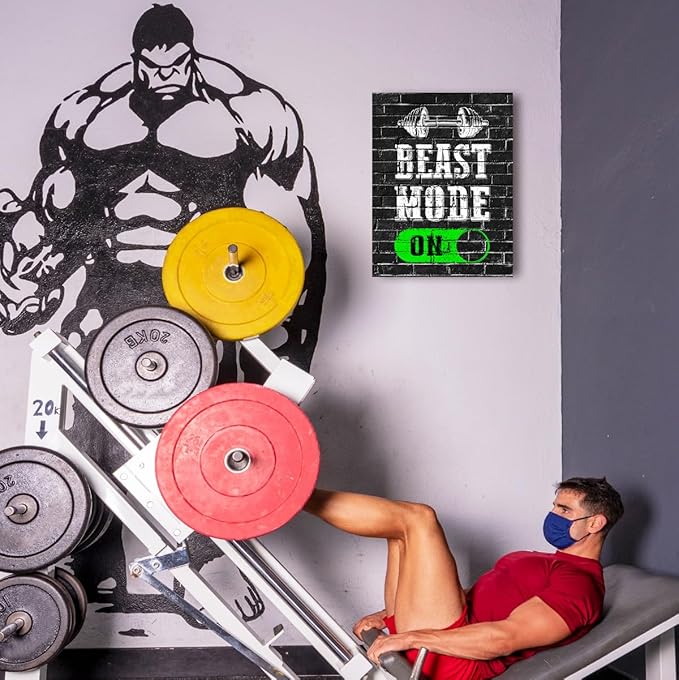 Gym Quotes Wall Art,Inspirational Workout Wall Decor,Beast Mode on Canvas Wall Art for Home Gym Exercise Fitness Room-StrideForce Fitness