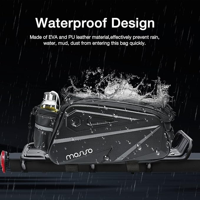 MOSISO Bike Rack Bag, Waterproof Bike Rear Rack Handbag Bicycle Trunk Bag, 14L EVA Mountain Bicycle Rear Seat Storage Saddle Pouch Cycling Luggage Pouch with Shoulder Strap, Black-StrideForce Fitness