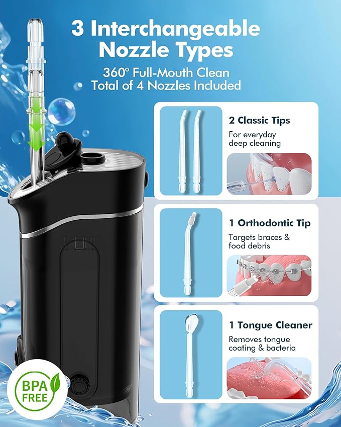 Water Flosser Travel Mini Cordless Portable: 5 Modes Water Dental Floss with Telescopic Water Tank, 4 Tips, IPX7 Waterproof Oral Irrigator for Teeth Cleaning, Orthodontic, Braces Dental Care