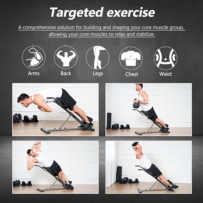 SogesPower Roman Chair Back Extension Machine, Hyperextension Bench for Hamstring,Adjustable and Foldable Exercise Equipment for Home Gym-StrideForce Fitness