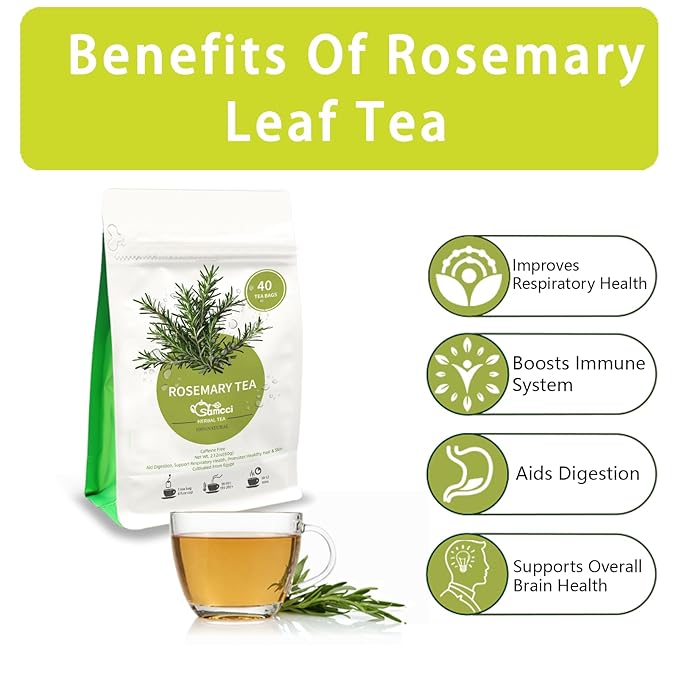 Samcci - Rosemary Tea, 40 Teabags, 1.5g/bag - Pure Dried Rosemary Leaves Tea Bags- Cultivated From Egypt - Non-GMO - Caffeine-free - Support Respiratory Health & Support Hair Growth-StrideForce Fitness