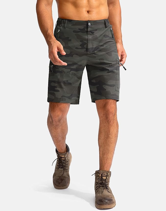 Pudolla Men's Hiking Cargo Shorts 9" Lightweight Outdoor Work Shorts for Men Travel Golf Camping Casual with 5 Zipper Pockets-StrideForce Fitness