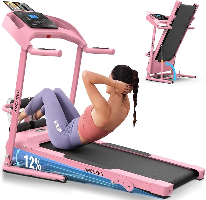 ANCHEER Foldable Treadmill with Sit Up Bench, 2025 Upgrade 3.5HP Portable Treadmills for Home with Incline 350 lbs Capacity, Smart LCD Display Body Fat& Heart Rate, Multifunction Exercise Equipment-StrideForce Fitness