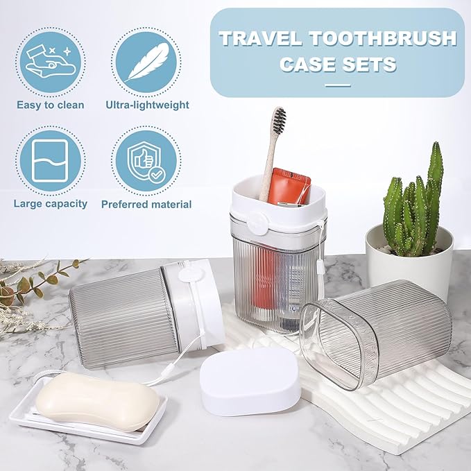 uxcell 1Pcs Travel Toothbrush Case, Portable Travel Toothbrush Holder with Cover, Toothbrush and Toothpaste Container for Bathroom, Gym,Business Trip, Camping (Light Gray)