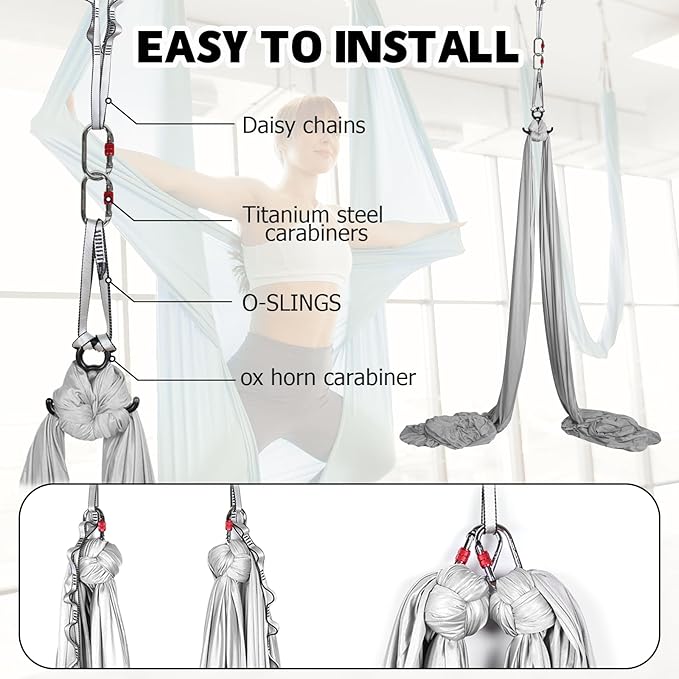 Aerial Silks Kit & Aerial Yoga Hammock - 11Yd Premium Fabric Hardware - Easy Setup for Flying Yoga, Aerial Swing & Fitness - Supports Up to 14ft Rigging-StrideForce Fitness