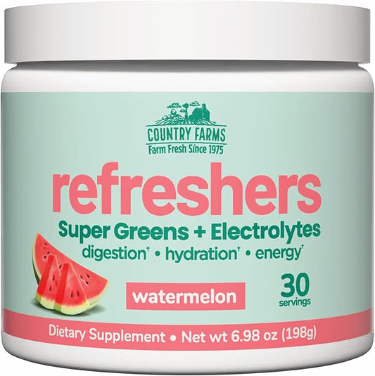 COUNTRY FARMS Refreshers, Super Greens and Electrolytes, Essential Minerals and Superfoods, Hydration Support, Promotes Natural Energy, with Fiber, Watermelon, 30 Servings-StrideForce Fitness