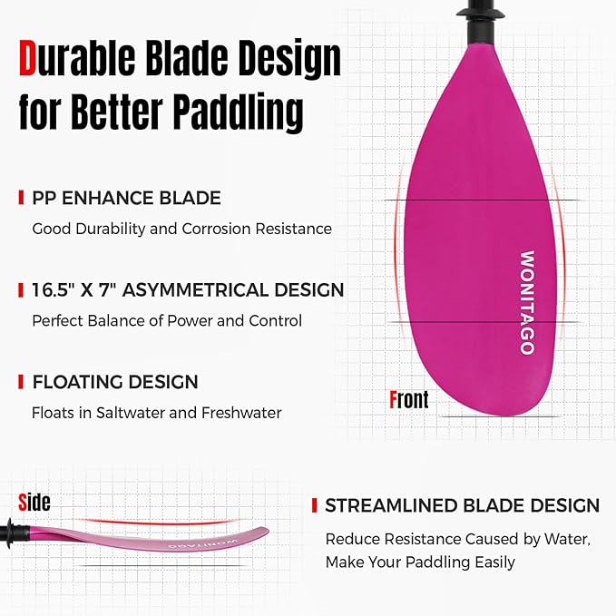 Kayak Paddles with Alloy Shaft and PP Blade, Floating Kayaking Oars, Adjustable 230-250 cm/90-98 Inches, 210-230 cm/82-90 Inches-StrideForce Fitness