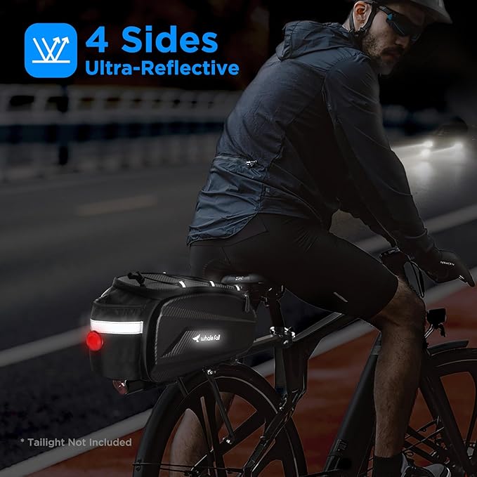 whale fall 10L Bike Rack Bag – Hard-Shell Waterproof Rear Trunk Pannier with Rain Cover, 4-Side Reflective Panels, Bike Accessories for Commuter, Road, Mountain, E-Bike-StrideForce Fitness