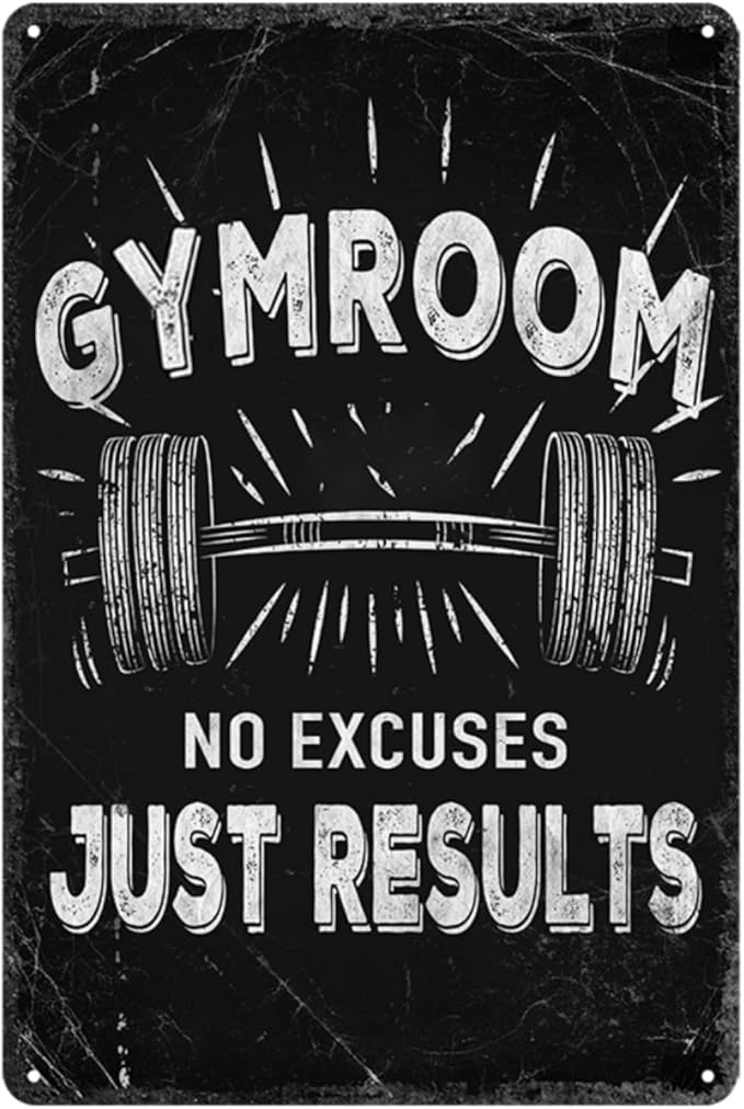 Gym Room Metal Tin Sign Motivational Gym Posters Gym Room No Excuses Just Results Signs Gym Posters For Home Gym Funny Vintage Tin Sign For Gym Garage Inspirational Quotes Wall Art Decoration-StrideForce Fitness