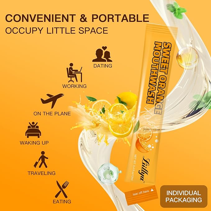 Mouthwash Travel Size, Individual Mini Mouthwash Alcohol Free, Orange Mint for Fresh Breath, Oral Care, Teeth & Gum Health, TSA Compliant, Portable Packets to Go, 0.41 Fl Oz x 20 Packs