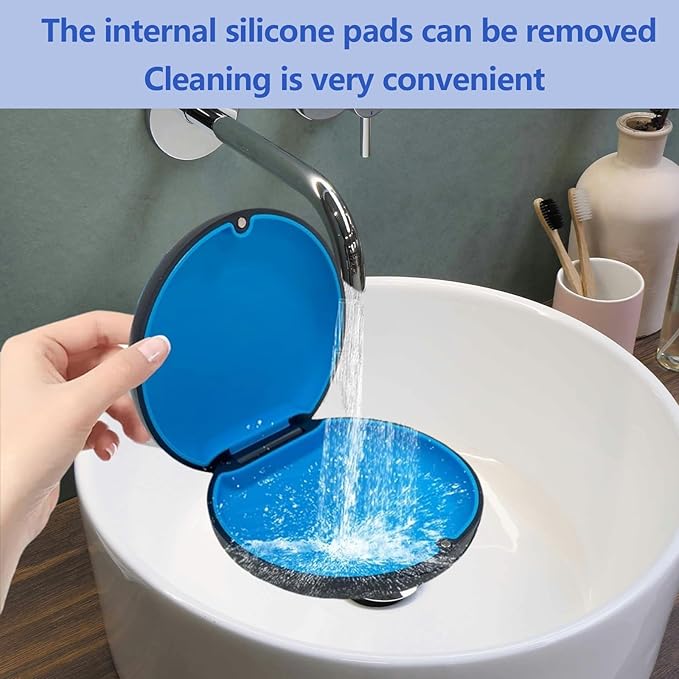 2 Retainer Case, Slim Aligner Cases for Invisalign, Mouthguard Case with Removal Tools& Aligners Chewies& Brush, Removable Inner Tray Silicone for Easy Cleaning (Black-2pcs)