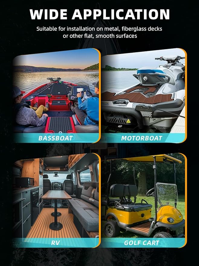 FOCEAN Boat Flooring EVA Foam Boat Decking Faux Teak Marine Flooring Boat Mat Boat Carpet Sheet for Motorboat RV Yacht Kayak Surfboard, 94.5"x 47.2"/35.4"/23.6"/15.7"-StrideForce Fitness