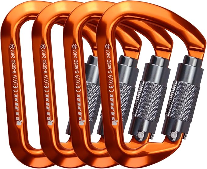 SEPEAK UIAA 30kN Climbing Carabiner Clips, Professional Heavy Duty Twist Locking Carabiners for Climbing,Mountaineering, Rappelling, Camping, Hiking, Swings, Large D Ring Hooks-StrideForce Fitness