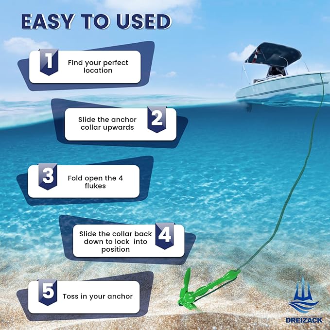 Dreizack Kayak Anchor Kit, 3.5 lb Folding Grapnel Boat Anchor Trolley Accessories with 40ft Rope and PVC Buoy for Fishing Kayaks SUP Paddle Boards Canoes Jet Ski PWC Inflatable Small Boats-StrideForce Fitness