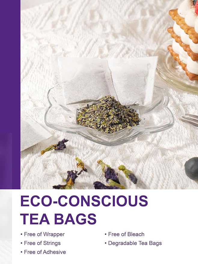 TeeLux Butterfly Pea Flower Tea Bags, Premium Dried Butterfly Pea Flower for Blue & Purple Drinks and Food Coloring, 100 Count