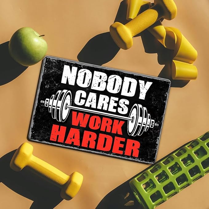 Ykfss Gym Posters For Home Gym Motivational Wall Art Decor Gym Room Tin Sign Nobody Cares Work Harder Sign Gym Metal Signs Boxing Poster Funny Garage Work Signs Motivation Workout Posters 8x12 Inch-StrideForce Fitness