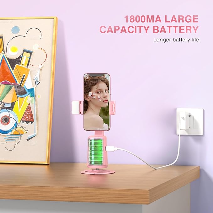 Auto Face Tracking Tripod 360° Rotating Cell Phone Photo and Video Kits Stand, No App, Phone Camera Stand with Remote and Gesture Control for Live Recording Tiktok Pink1-StrideForce Fitness
