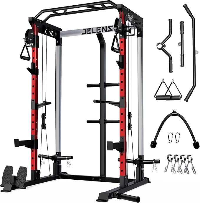 Power Cage, 2000LBS Multi-Function C21 Power Rack with Dual Pulley Cable Crossover System, All-in-One Squat Rack with More Training Attachments-StrideForce Fitness