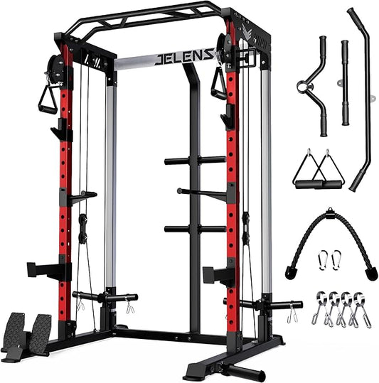 Power Cage, 2000LBS Multi-Function C21 Power Rack with Dual Pulley Cable Crossover System, All-in-One Squat Rack with More Training Attachments-StrideForce Fitness