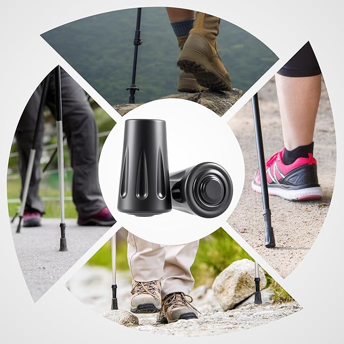 BlingKingdom 6 PCS Walking Stick Caps Trekking Pole Tips Rubber Hiking Walking Stick Tips for Hiking Sticks, Trekking Poles, Walkers-StrideForce Fitness