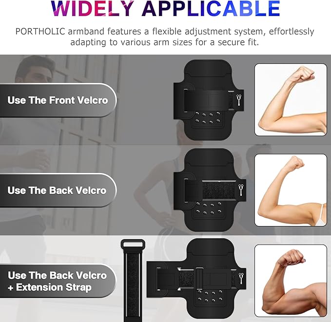 PORTHOLIC 2025 Running Armband Water Resistant Sports Phone Holder Case with Extension Strap, Key Card Slot Up to 6.9" Phone for iPhone 17/16/15/14/13 Plus Air Pro Max XR/XS, Galaxy S25/24/S10-StrideForce Fitness