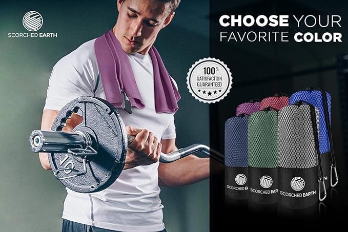 ScorchedEarth Microfiber Travel & Sports Towel Set - Quick Dry, Super Absorbent, Compact, Lightweight - for Camping, Backpacking, Hiking, Beach, Yoga, Swimming - Includes 2 Sizes + Carrying Bag & Clip-StrideForce Fitness