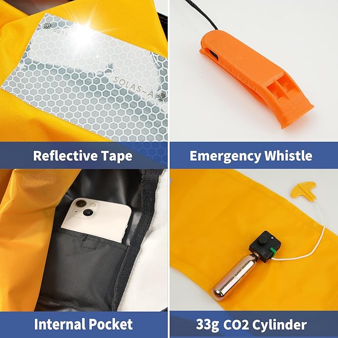 Owntop Manual Inflatable Swim Jacket, Neoprene Padded Neckline, 33g C02 Cylinder Included, Multiple Reflective Strips, Compact Design for Kayak, Fishing, Paddle Sports-StrideForce Fitness