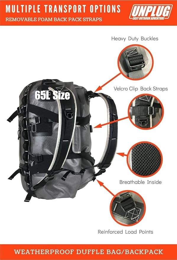 UNPLUG Ultimate Adventure Bag | 1680D Heavy Duty Waterproof Bag | Large Travel Duffle Bag which can be Used for Camping, Motorcycling, Boating, or Hunting-StrideForce Fitness