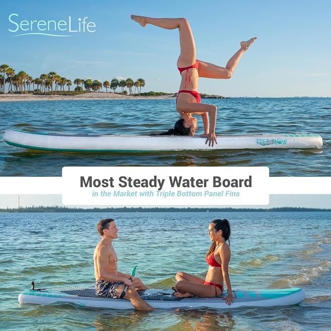 SereneLife Inflatable Stand Up Paddle Board with Premium SUP Accessories – Wide Stable Design with Non-Slip EVA Deck Pad for Adults and Youth of All Skill Levels-StrideForce Fitness