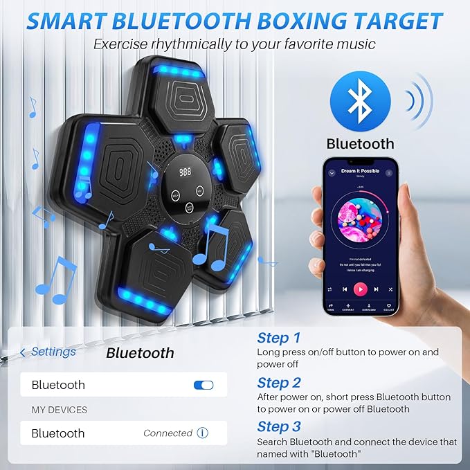 Music Boxing Machine, Bluetooth Music Punching Machine with Gloves, Electronic LED Boxing Training Equipment Wall Mounted, 9 Modes & 9 Speeds, Boxing Target for Home, Office, Gym-StrideForce Fitness