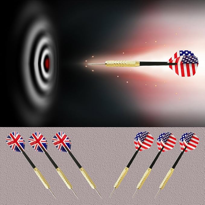 Dart Board, Dart Game Set with 6 Metal Darts and Double-Sided Flocking Dartboard (18 Inches)-StrideForce Fitness