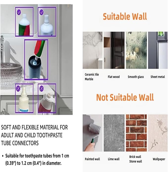No-Drill Wall Mounted Toothbrush Holder,with 1 Automatic Toothpaste Dispenser (1 Dispenser)