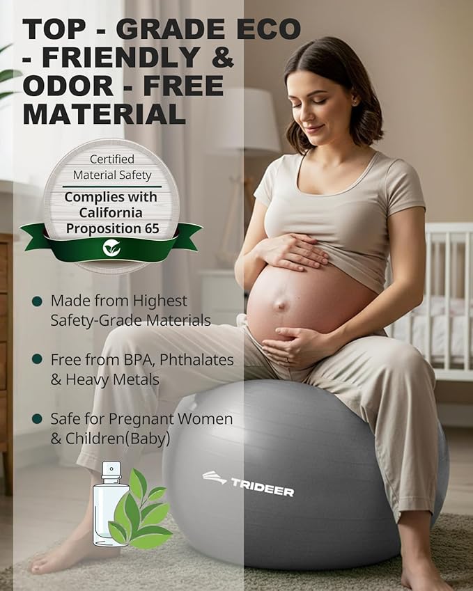 Trideer Yoga Ball – Anti-Burst Exercise Ball for Pregnancy, Office, Birthing, Stretching & Core Workout – Home Gym & Therapy-StrideForce Fitness