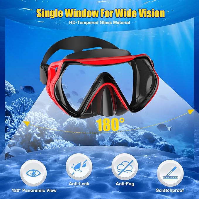 Snorkeling Gear, Dry Snorkel Set180° Panoramic Wide View,Anti-Fog Scuba Diving Mask, Professional Snorkeling Gear for Free Breathing, Swimming, Diving-StrideForce Fitness