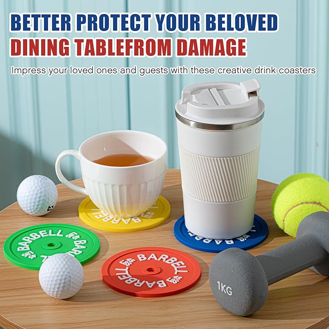 8 Pcs Barbell Bumper Plate Cool Coasters Round Silicone Coasters Weight Plate Coaster with Rack Holder for Gym Lovers Gym Accessories(Colorful)-StrideForce Fitness