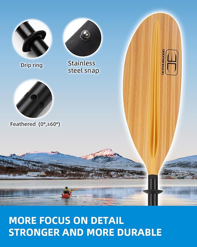 OCEANBROAD Kayak Paddle 86in/218cm, 90.5in/230cm, 95in/241cm Alloy Shaft Kayaking Boating Canoeing Oar with Paddle Leash-StrideForce Fitness