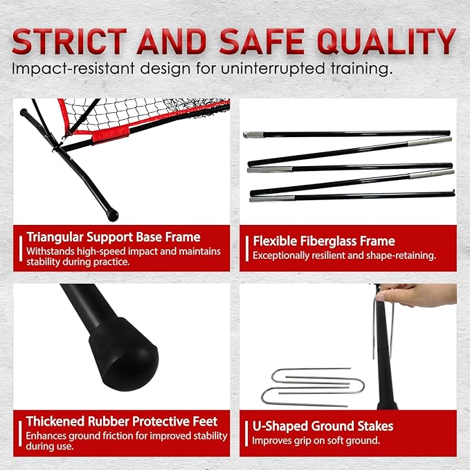 7x7 ft Baseball & Softball Practice Net with 9 Numbered Strike Zone | PRO Training Net for Hitting, Pitching & Batting | with Carry Bag, Bow Frame for All Ages & Skills-StrideForce Fitness