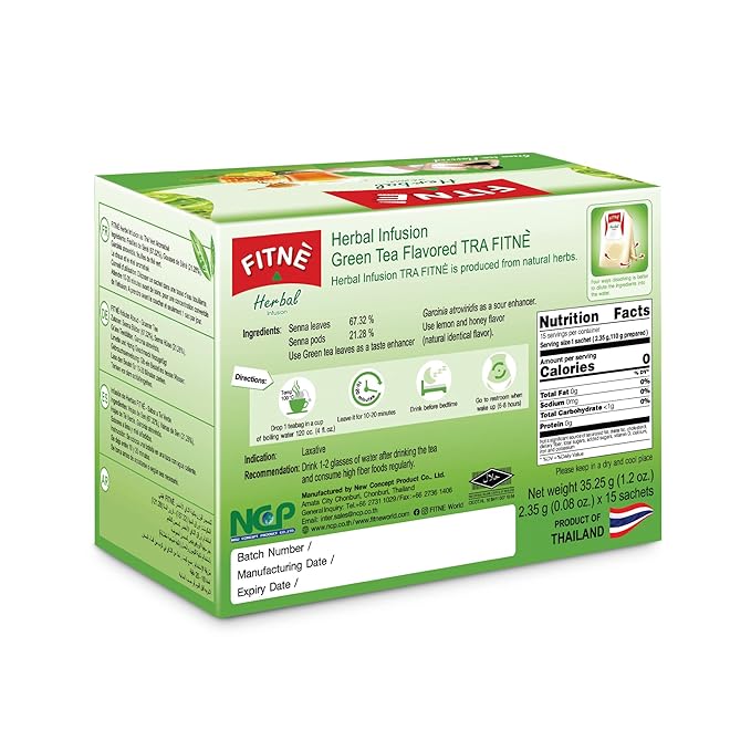 FITNE Green Tea Herbal Honey Lemon With Garcinia Senna Infusion Gentle Detox Cleanse High Antioxidant No Calories Stevia Sweetener, 15 Tea Bags-StrideForce Fitness