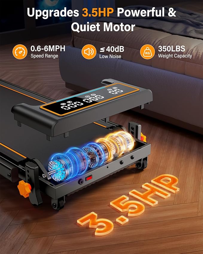 Treadmill Walking Pad with 10% Incline/Handle Bar/2 LED Display, 3.5HP Portable Treadmills for Home Small, Foldable Walking Pad Treadmill 350+lb Capacity, Smart App, 4 Adjustable Incline, RGB Light-StrideForce Fitness