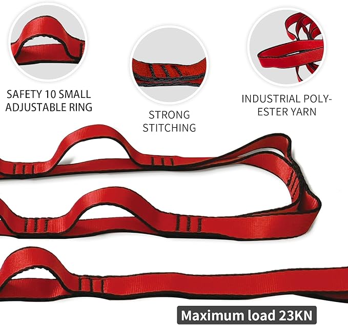 Aerial Yoga Hammock Daisy Chains Strap, Strong 22kN Adjustable with 10 Loops, No Stretch, Climbing Strap Nylon Chain Sling for Aerial Yoga,Swing, Hammock, Suspension, Exercise-StrideForce Fitness