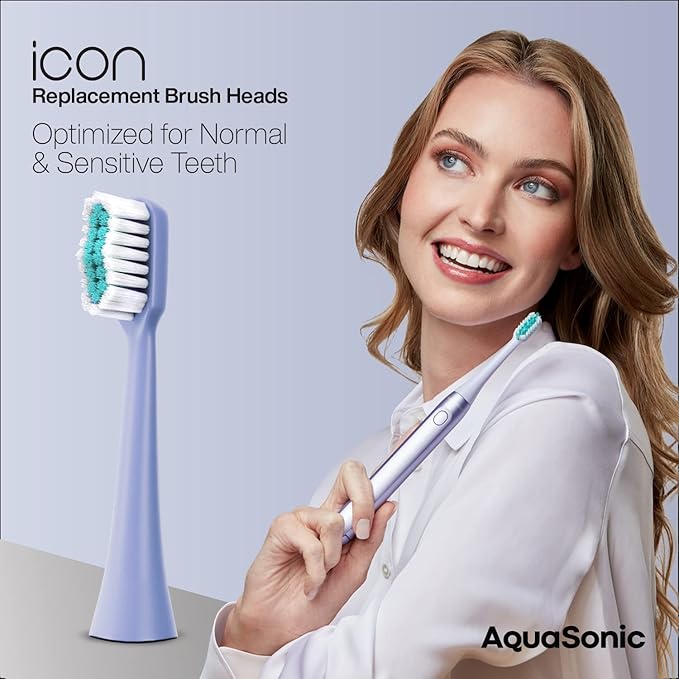 AquaSonic Genuine Icon Replacement Brush Heads | Compatible with AquaSonic Icon Toothbrush | 2 Brush Heads | for Normal & Sensitive Teeth (Lilac)