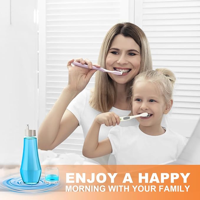 Glass Mouthwash Dispenser for Bathroom, Mouth Wash Container Bottle with Lid Cup, Small Clear Refillable Mouthwash Dispenser Decanter for Countertop (3 Pack/ 8.8OZ)