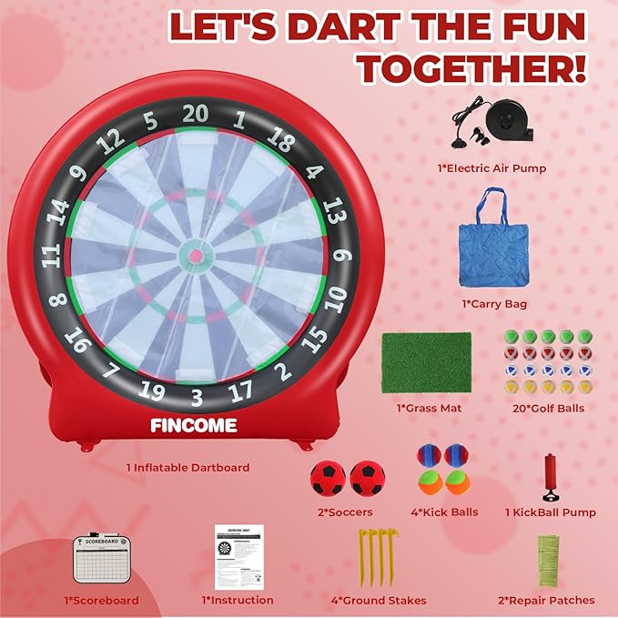 Inflatable 6ft Giant Dartboard, Golf Darts Kick Darts, Soccer & Throw Darts Game with Pump, 2 Kickball, 4 Throw Balls, 20 Golf Balls, Chipping Mat, Giant Dart Board Target Yard Games-StrideForce Fitness