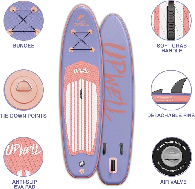 UPWELL 11’6”/11'2”/11'/10'8”/10'6”/10'2” Inflatable Stand Up Paddle Board with sup Accessories Including Backpack, Repairing Kits, Non-Slip Deck, Leash, 3 Fins, Paddle and Hand Pump-StrideForce Fitness