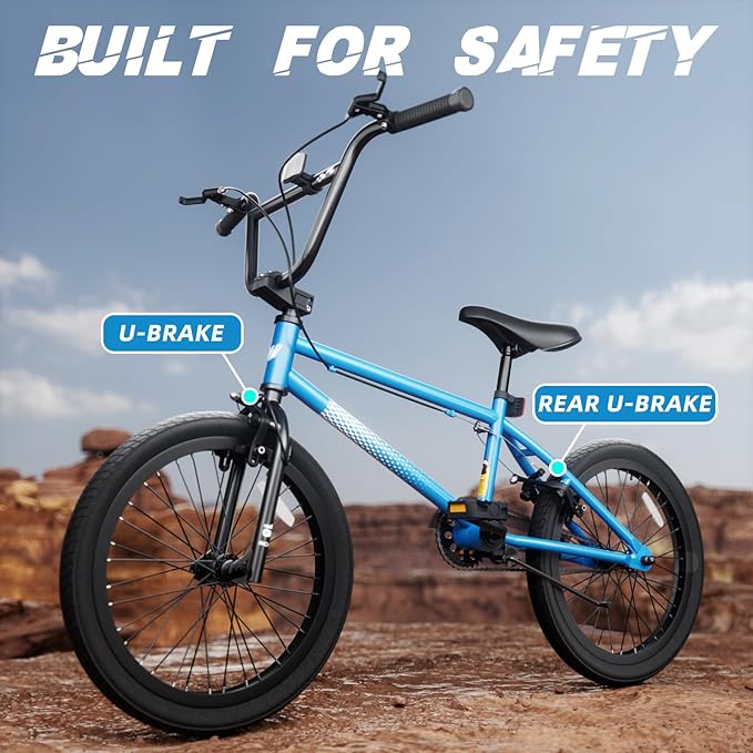 67i Boys BMX Bike 18/20 Inch Ages 8-12 Kids Bicycle with Front Rear U Brake Adjustable Seat Iron Fork 2.09" Wide Tires-StrideForce Fitness