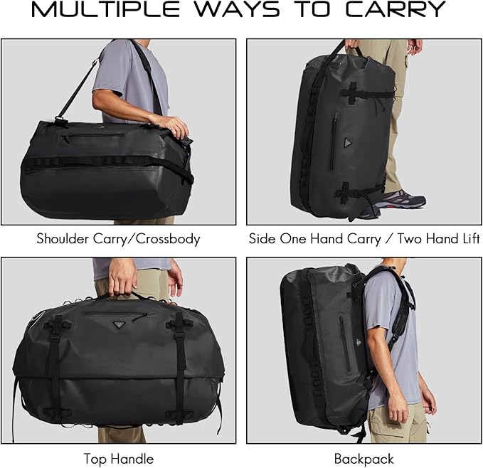 Haimont Large Waterproof Duffel Backpack Roll-Top Heavy Duty Dry Duffle Bag for Boating, Travel, Motorcycle, Kayaking, Camping, 60L-StrideForce Fitness